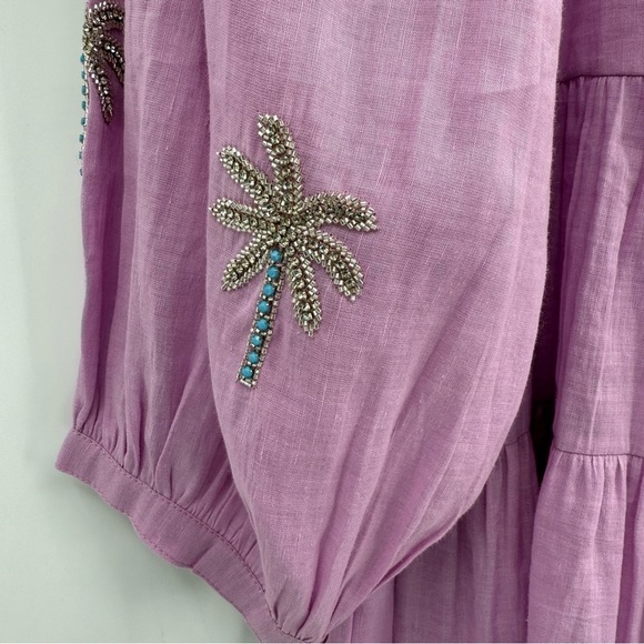 Benaras by Citrus Santorini Sylvia Puff Sleeve Dress Beaded Embellished Size M - Picture 6 of 13